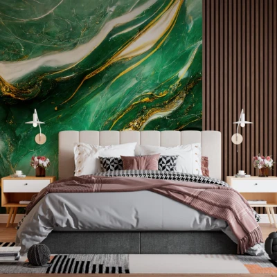 Fototapet fara imbinari Green And Gold Marble Abstract Textured Background Premier Decor