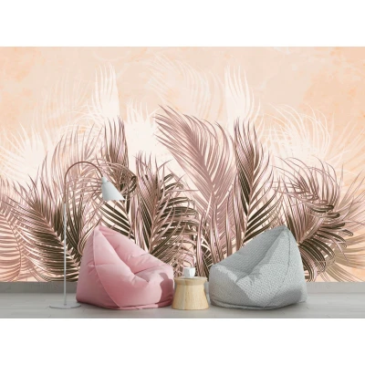 Fototapet fara imbinari Beige Tropical Leaves Premier Decor
