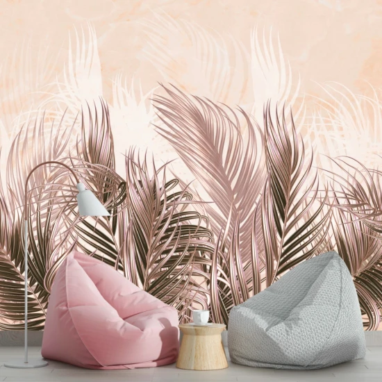 Fototapet fara imbinari Beige Tropical Leaves