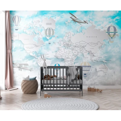 Fototapet fara imbinari Light Blue Flying Map Premier Decor