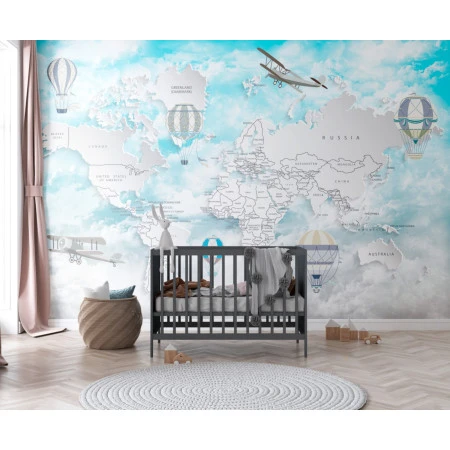 Fototapet fara imbinari Light Blue Flying Map Premier Decor