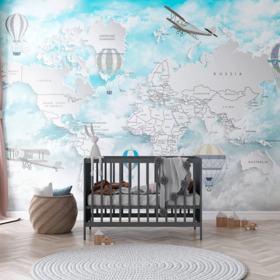 Fototapet fara imbinari Light Blue Flying Map Fototapet fara imbinari Light Blue Flying Map