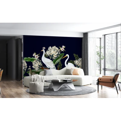 Fototapet fara imbinari White Peacock And Stork Premier Decor