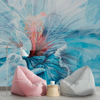 Fototapet fara imbinari Flower In Shades Of Marine Blue Premier Decor