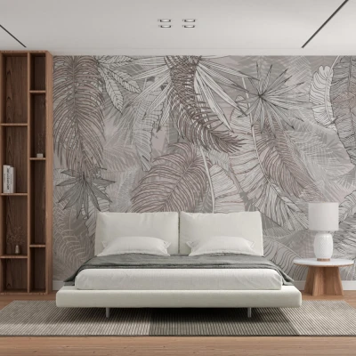 Fototapet fara imbinari The Thick And Drawn Leaves Of The Palm Tree Premier Decor