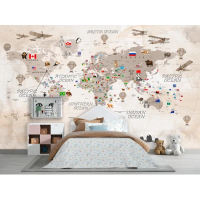 Fototapet fara imbinari World Map With Flags Premier Decor
