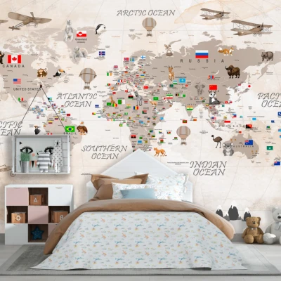 Fototapet fara imbinari World Map With Flags Premier Decor