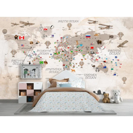 Fototapet fara imbinari World Map With Flags Premier Decor