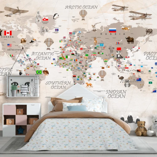 Fototapet fara imbinari World Map With Flags