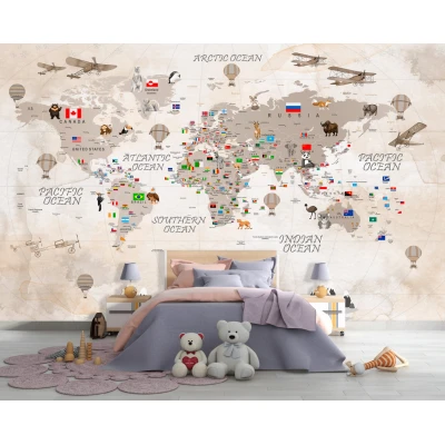 Fototapet fara imbinari World Map With Flags Premier Decor