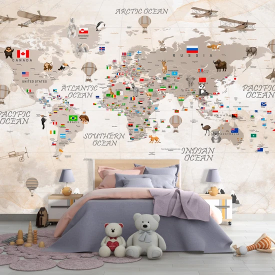 Fototapet fara imbinari World Map With Flags