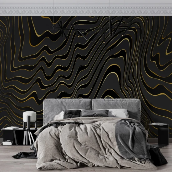 Fototapet fara imbinari Black And Gold Line Pattern
