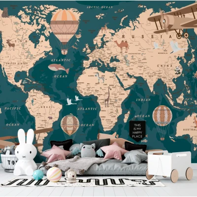 Fototapet fara imbinari Retro World Map Premier Decor