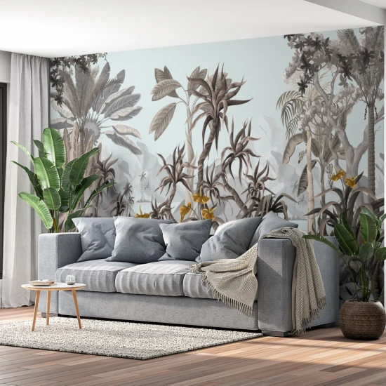 Fototapet fara imbinari Light Jungle Landscape With Tropical Trees And Plants