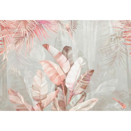 Fototapet  fara imbinari Pink Exotic Leaves Premier Decor
