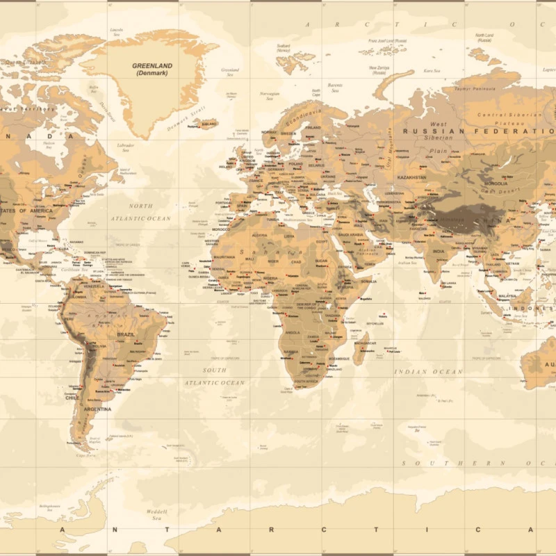 Fototapet fara imbinari Beige World Map