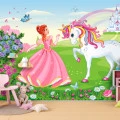 Fototapet fara imbinari Princess And Unicorn