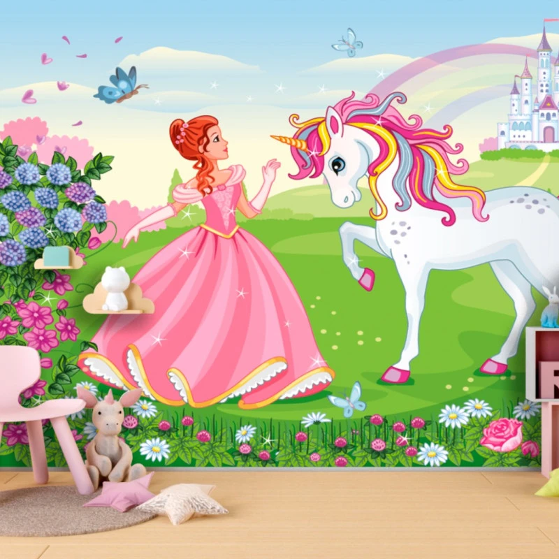 Fototapet fara imbinari Princess And Unicorn