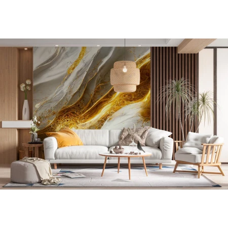 Fototapet fara imbinari Abstract Gold And White Luxury Marble cu Riflaj Premier Decor