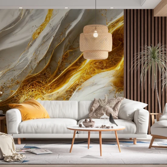 Fototapet fara imbinari Abstract Gold And White Luxury Marble cu Riflaj