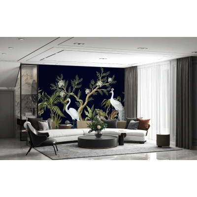 Fototapet fara imbinari Peacocks And White Stork Premier Decor