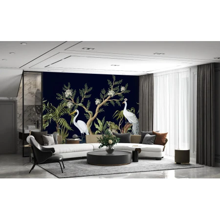 Fototapet fara imbinari Peacocks And White Stork Premier Decor