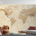 Fototapet fara imbinari Beige World Map
