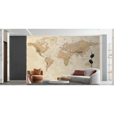 Fototapet fara imbinari Beige World Map Premier Decor