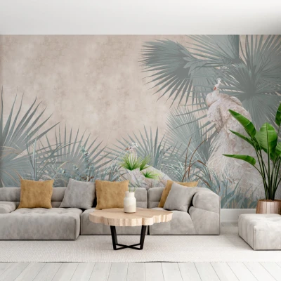 Fototapet fara imbinari Retro Peacocks And Leaves Premier Decor