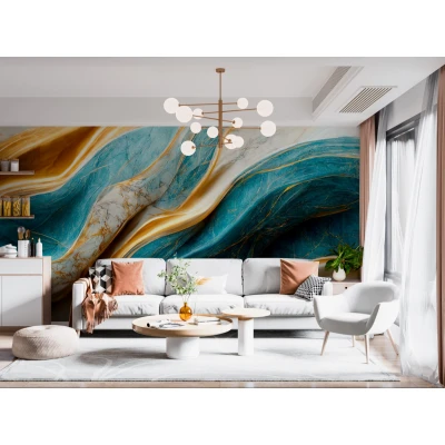 Fototapet fara imbinari Turquoise, Gold And White Abstract Luxury Marble Premier Decor