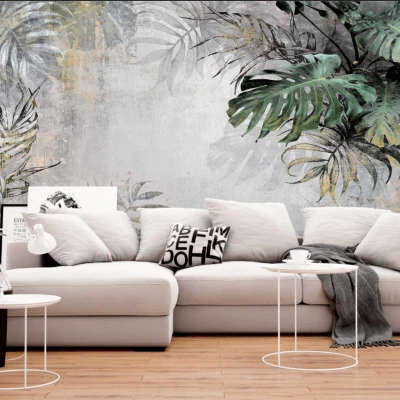 Fototapet fara imbinari Grunge Tropical Leaves Premier Decor