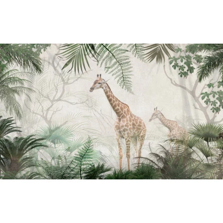 Fototapet fara imbinari Pair Of Giraffes In Tropical Forest Premier Decor