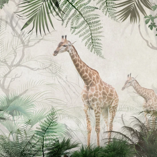 Fototapet fara imbinari Pair Of Giraffes In Tropical Forest