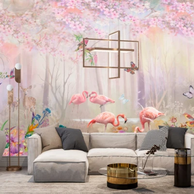 Fototapet fara imbinari Flamingo In A Fairy Forests Premier Decor