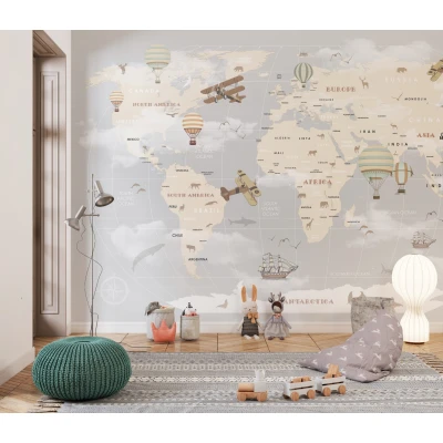 Fototapet fara imbinari Gray World Map Premier Decor