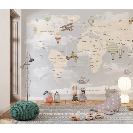 Fototapet fara imbinari Gray World Map Premier Decor