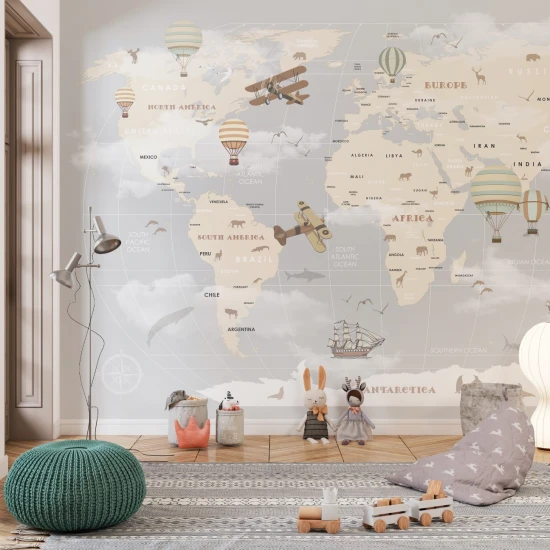 Fototapet fara imbinari Gray World Map Fototapet fara imbinari Gray World Map