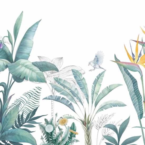 Fototapet fara imbinari Tropical Watercolor Plants And Leaves