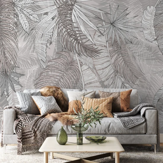 Fototapet fara imbinari The Thick And Drawn Leaves Of The Palm Tree