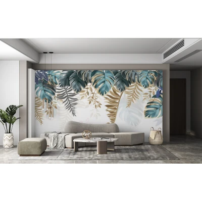 Fototapet fara imbinari Leaves With Golden Edge Premier Decor