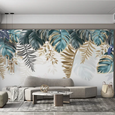 Fototapet fara imbinari Leaves With Golden Edge Premier Decor