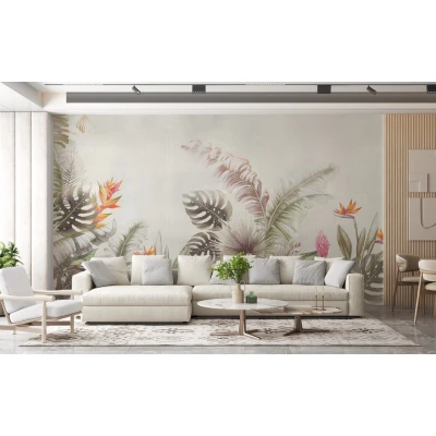 Fototapet fara imbinari Pastel Tropical Leaves Premier Decor