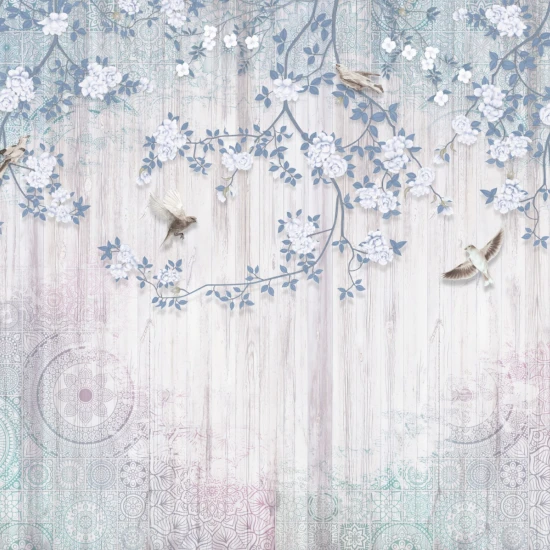 Fototapet fara imbinari Blooming Branches Stand Gracefully Against A Luminous Backdrop