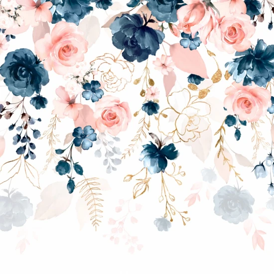 Fototapet fara imbinari Pink And Dark Blue Flowers