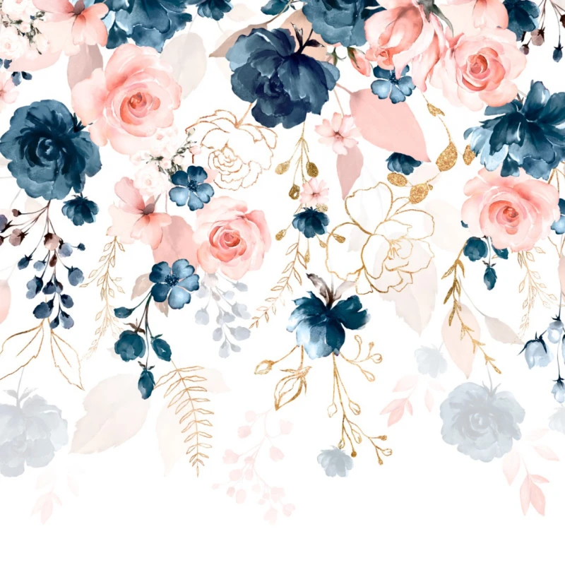 Fototapet fara imbinari Pink And Dark Blue Flowers