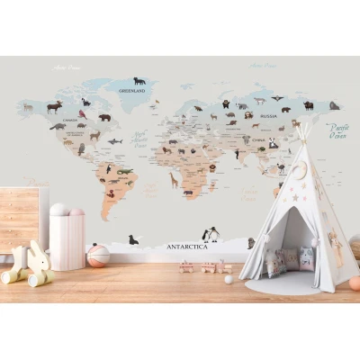 Fototapet fara imbinari Cartoon World Map Premier Decor