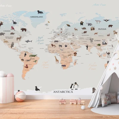Fototapet fara imbinari Cartoon World Map Premier Decor