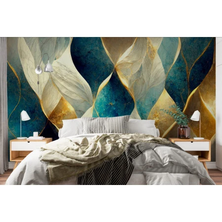 Fototapet fara imbinari Blue, Gold And White Abstract Luxury Marble Premier Decor