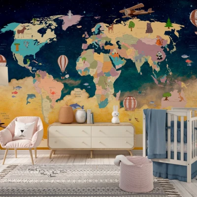 Fototapet fara imbinari Map Of The World With NIght Sky Premier Decor