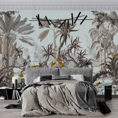 Fototapet fara imbinari Light Jungle Landscape With Tropical Trees And Plants Premier Decor